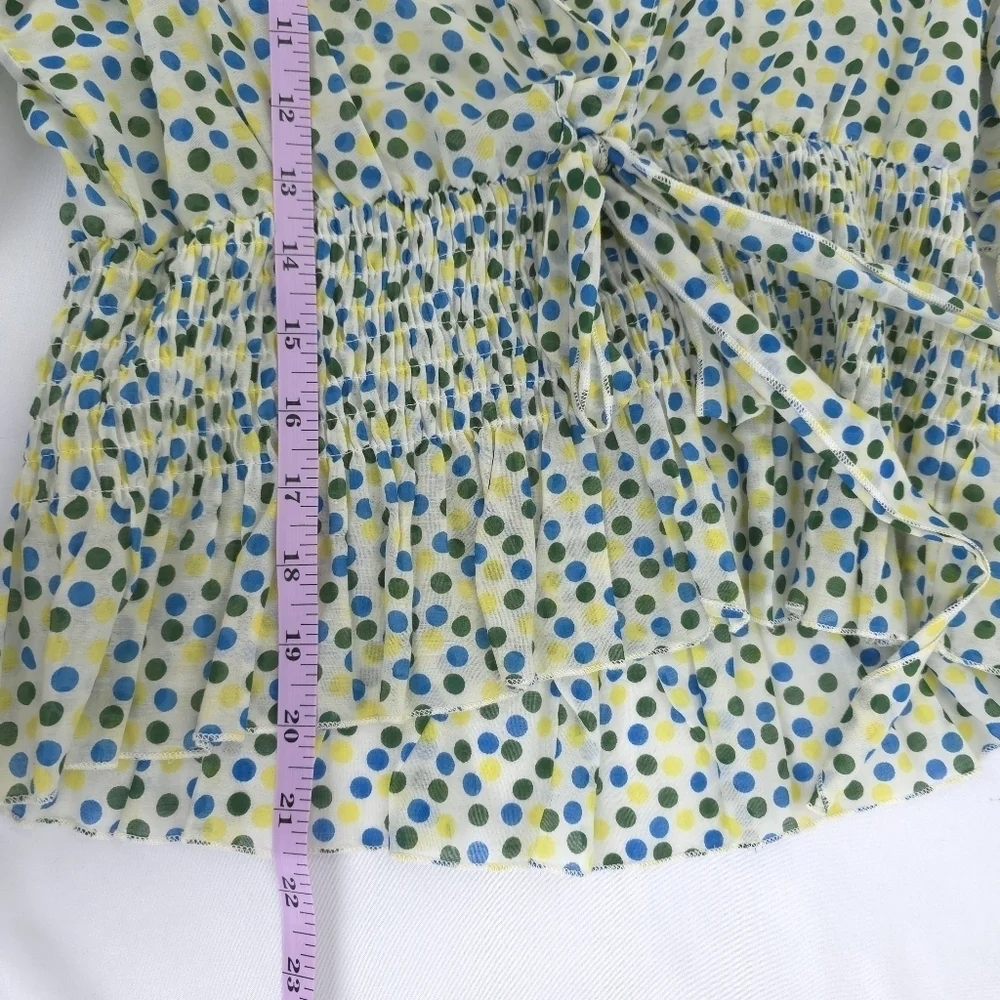Gracia Silk Cotton Blend Gathered Waist Polkadot Light weight Blouse Small